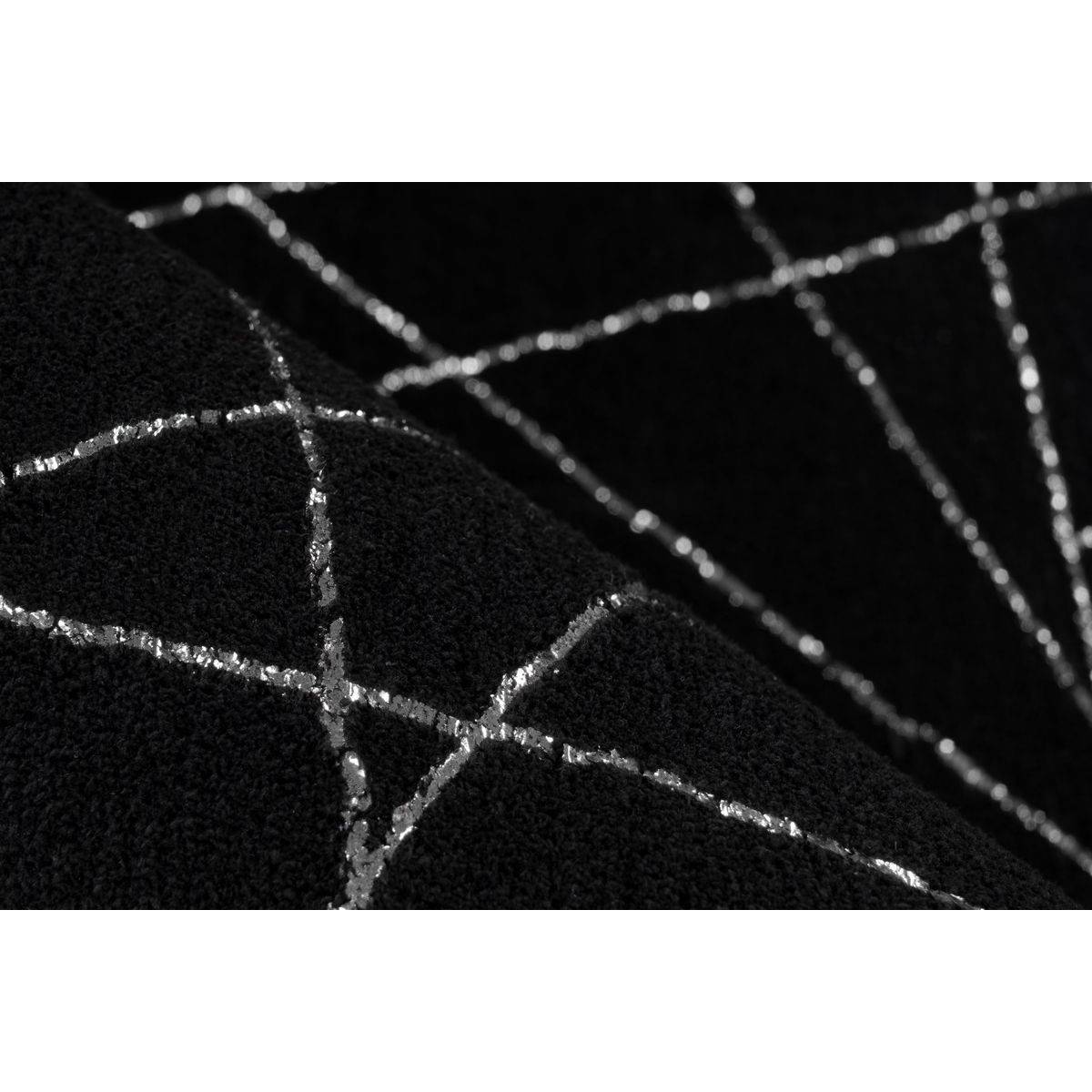 Tapis Géométrique à Poils Longs "Bijou" Noir & Argent 200 x 290 cm - Image 3