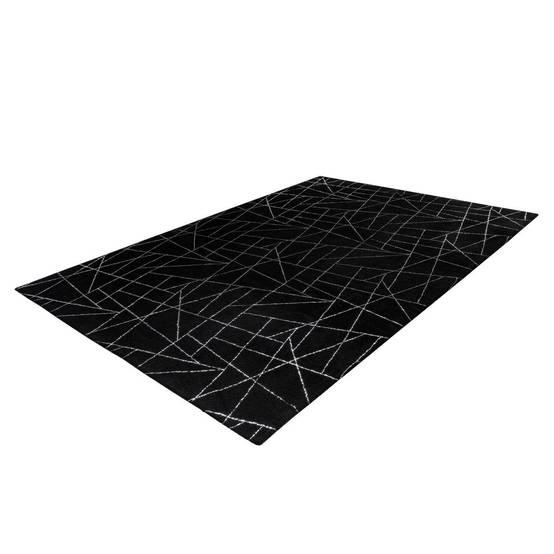 Tapis Géométrique à Poils Longs "Bijou" Noir & Argent 200 x 290 cm - Image 4