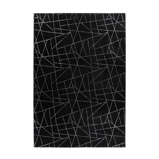 Tapis Géométrique à Poils Longs "Bijou" Noir & Argent 200 x 290 cm - Image 1