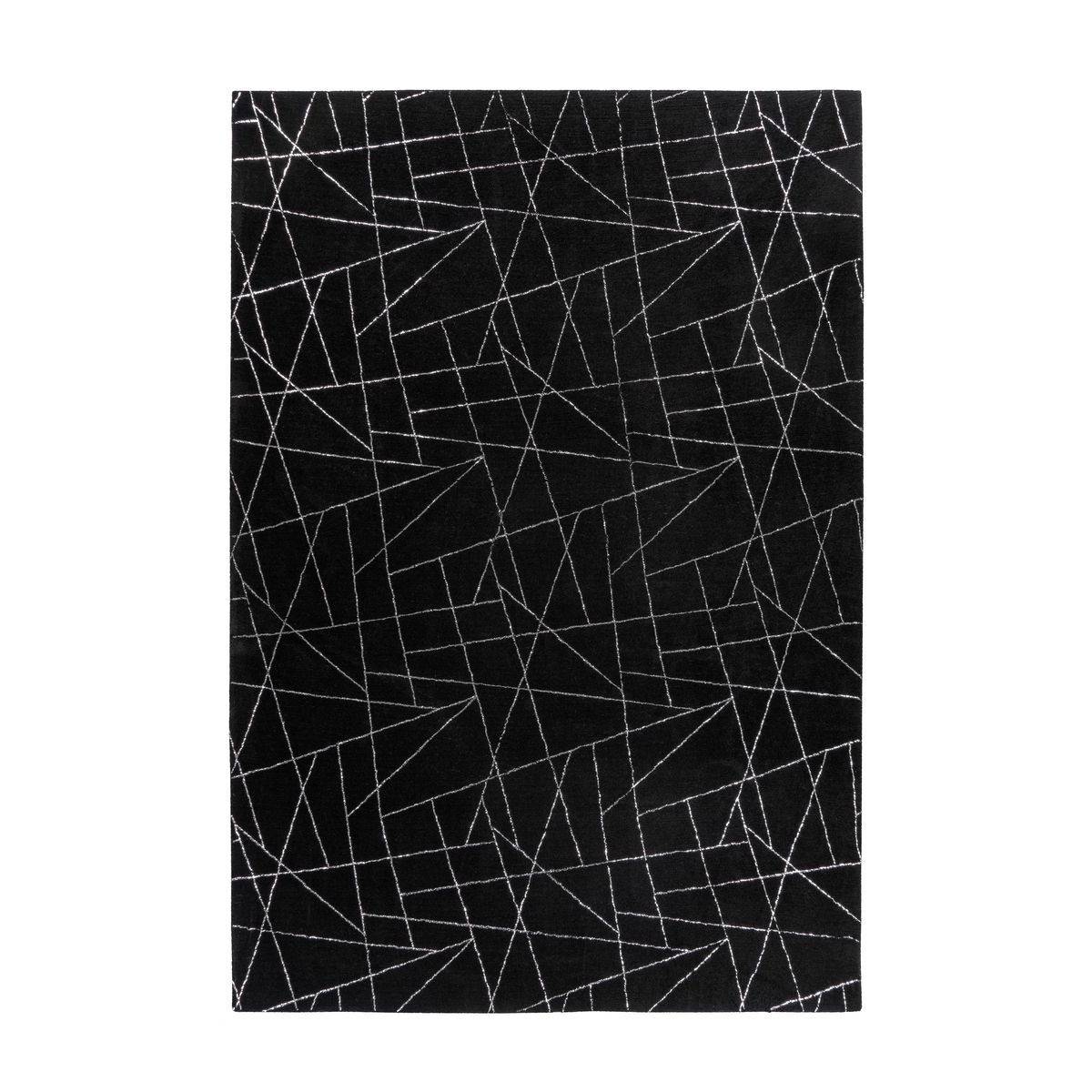 Tapis Géométrique à Poils Longs "Bijou" Noir & Argent 200 x 290 cm - Image 1