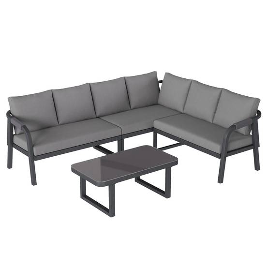 Ensemble de mobilier de jardin, accoudoirs et dossier tressés, en tubes d'acier galvanisé,gris - Image 6