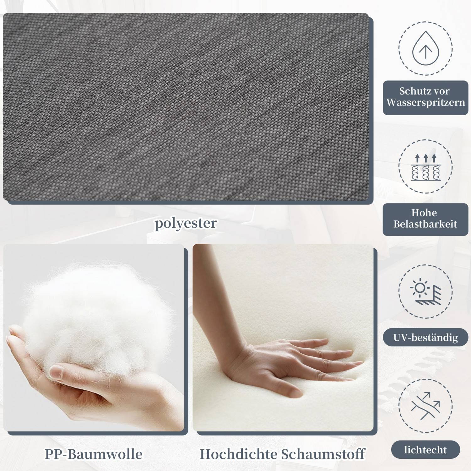 Ensemble de mobilier de jardin, accoudoirs et dossier tressés, en tubes d'acier galvanisé,gris - Image 9