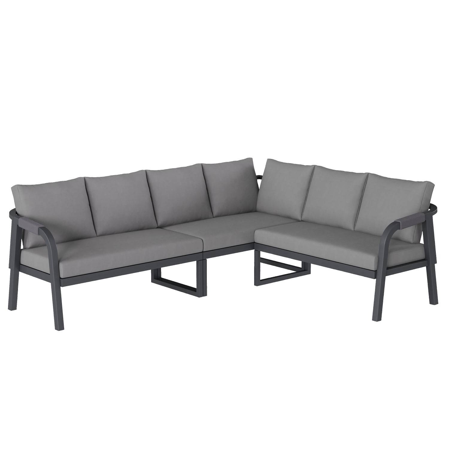Ensemble de mobilier de jardin, accoudoirs et dossier tressés, en tubes d'acier galvanisé,gris - Image 5