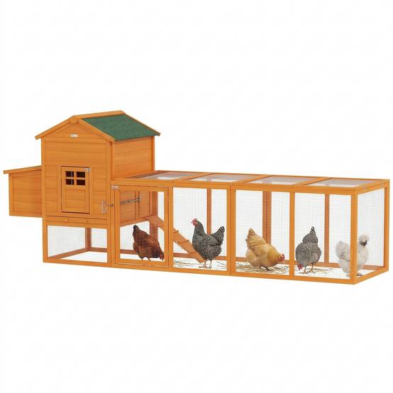 Grand poulailler en bois pour 3 à 6 poules, toit en asphalte, pondoir et plateau amovible, 297,5 x 68 x 118 cm, naturel - Image 1