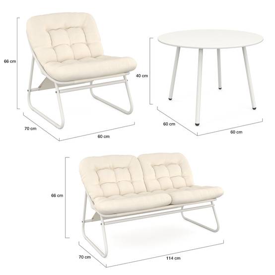IDMARKET - Salon de jardin bas ARONA 4 places en acier blanc et coussins beiges avec canapé, fauteuils et table - Image 6