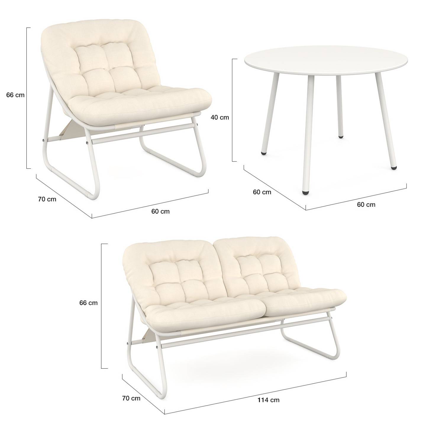 IDMARKET - Salon de jardin bas ARONA 4 places en acier blanc et coussins beiges avec canapé, fauteuils et table - Image 6