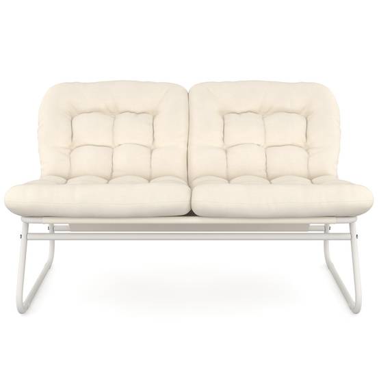 IDMARKET - Salon de jardin bas ARONA 4 places en acier blanc et coussins beiges avec canapé, fauteuils et table - Image 3
