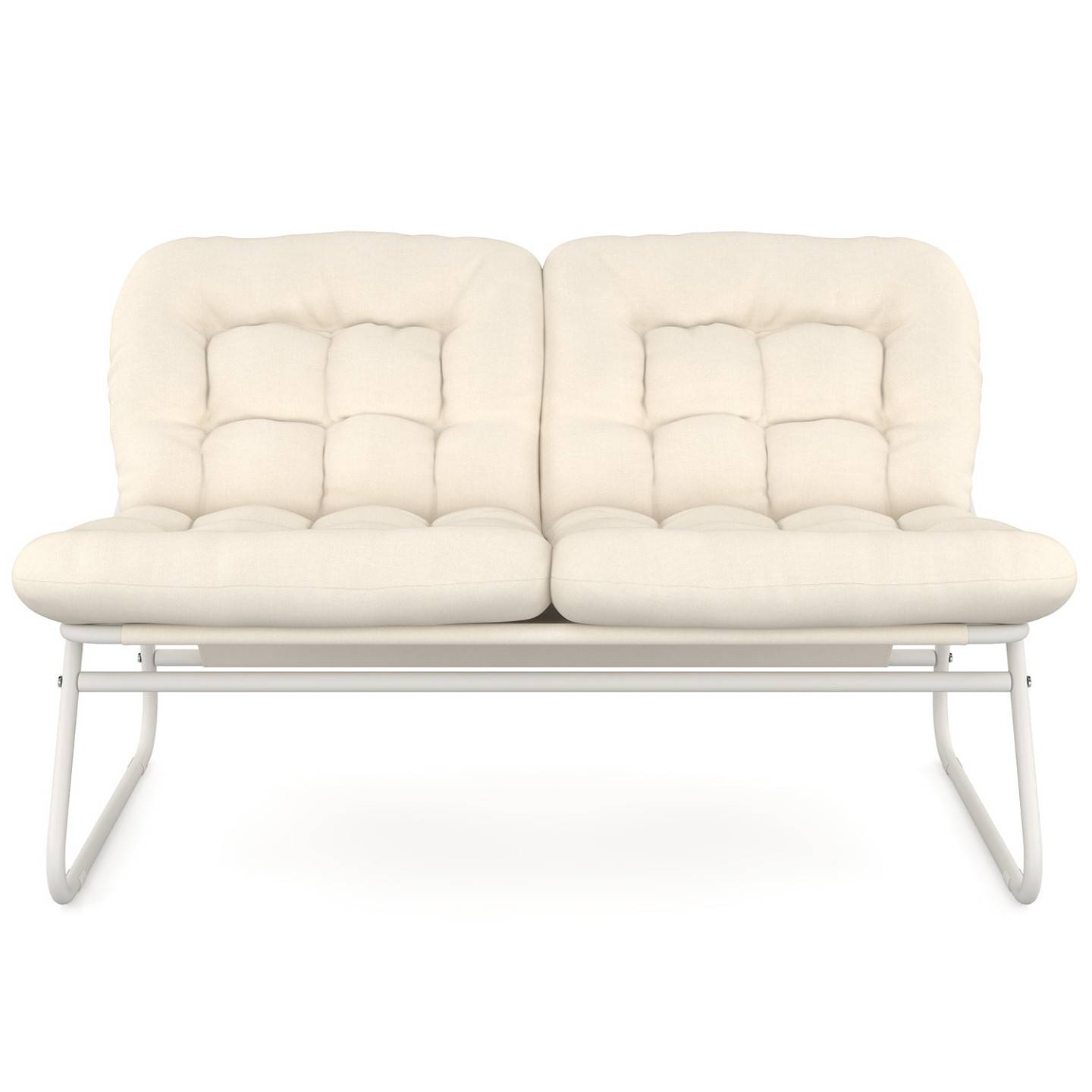IDMARKET - Salon de jardin bas ARONA 4 places en acier blanc et coussins beiges avec canapé, fauteuils et table - Image 3