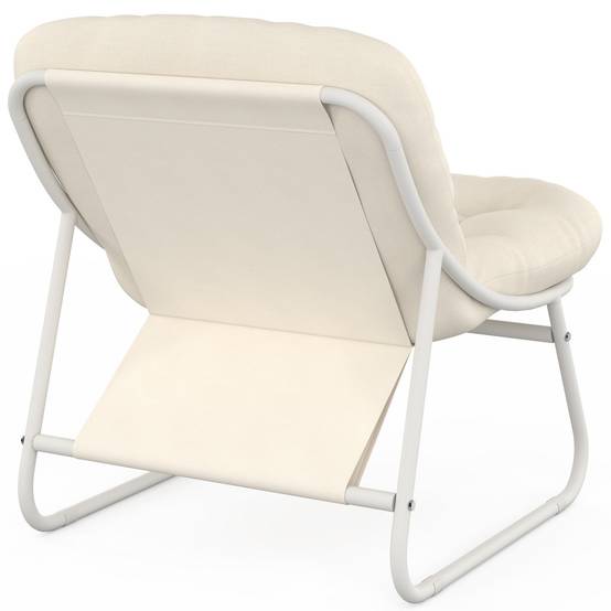 IDMARKET - Salon de jardin bas ARONA 4 places en acier blanc et coussins beiges avec canapé, fauteuils et table - Image 5