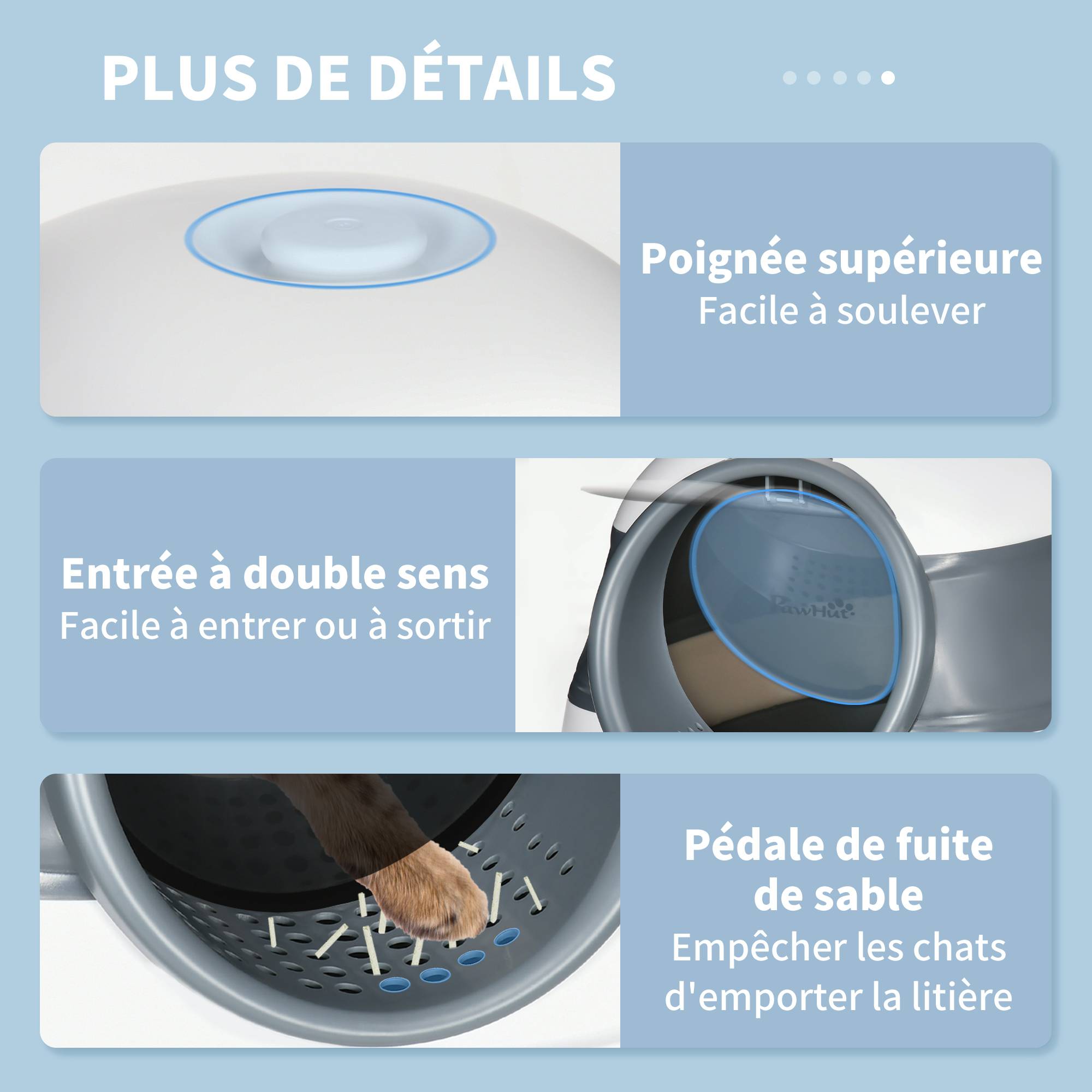 Maison de toilette pour chat pliable porte battante lucarne + pelle fournis 52 x 41 x 38 cm gris blanc - Image 10