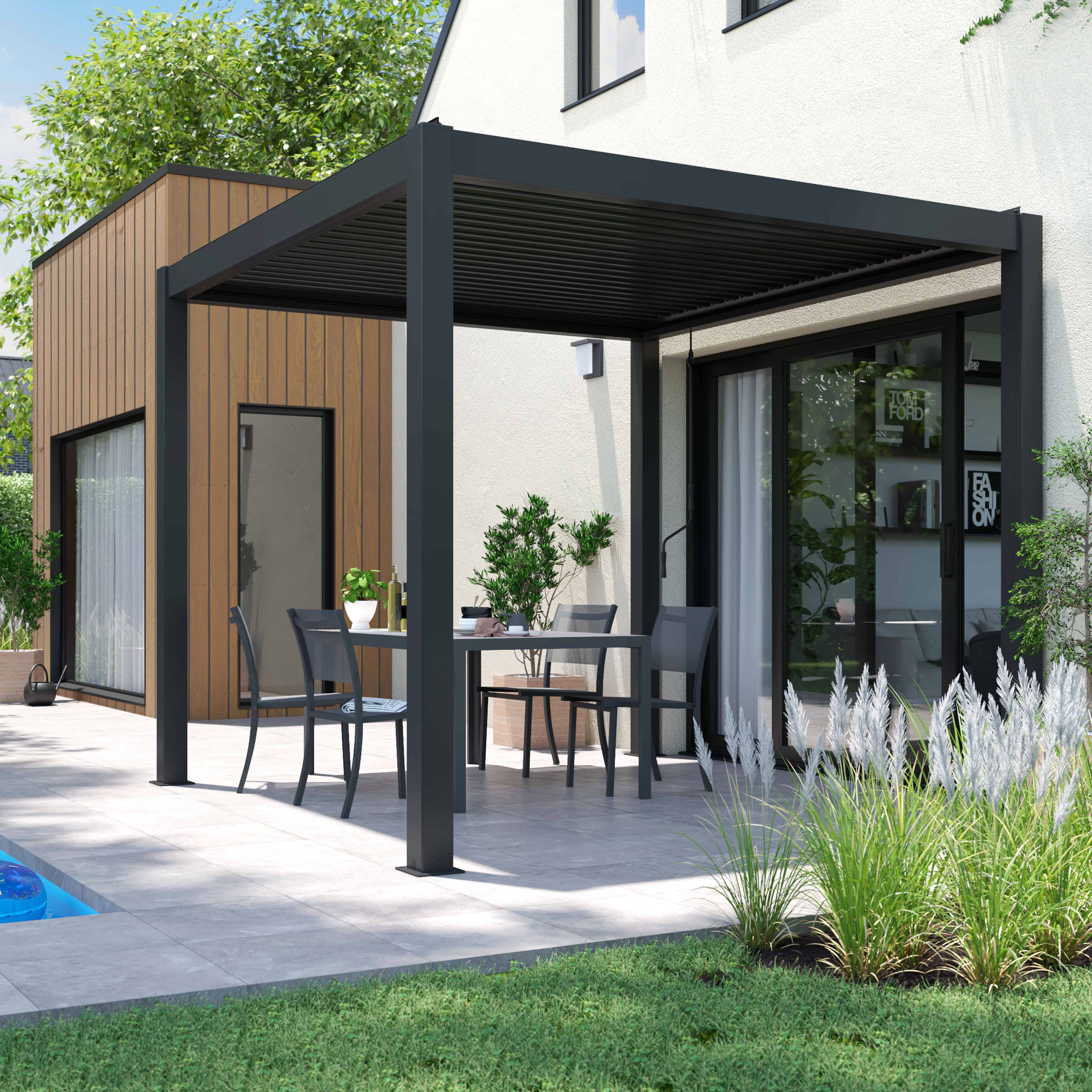 Oviala - Pergola bioclimatique autoportée 3x3m et 1 Store 2,66 X 2,34 m Athenes - Oviala - Image 6