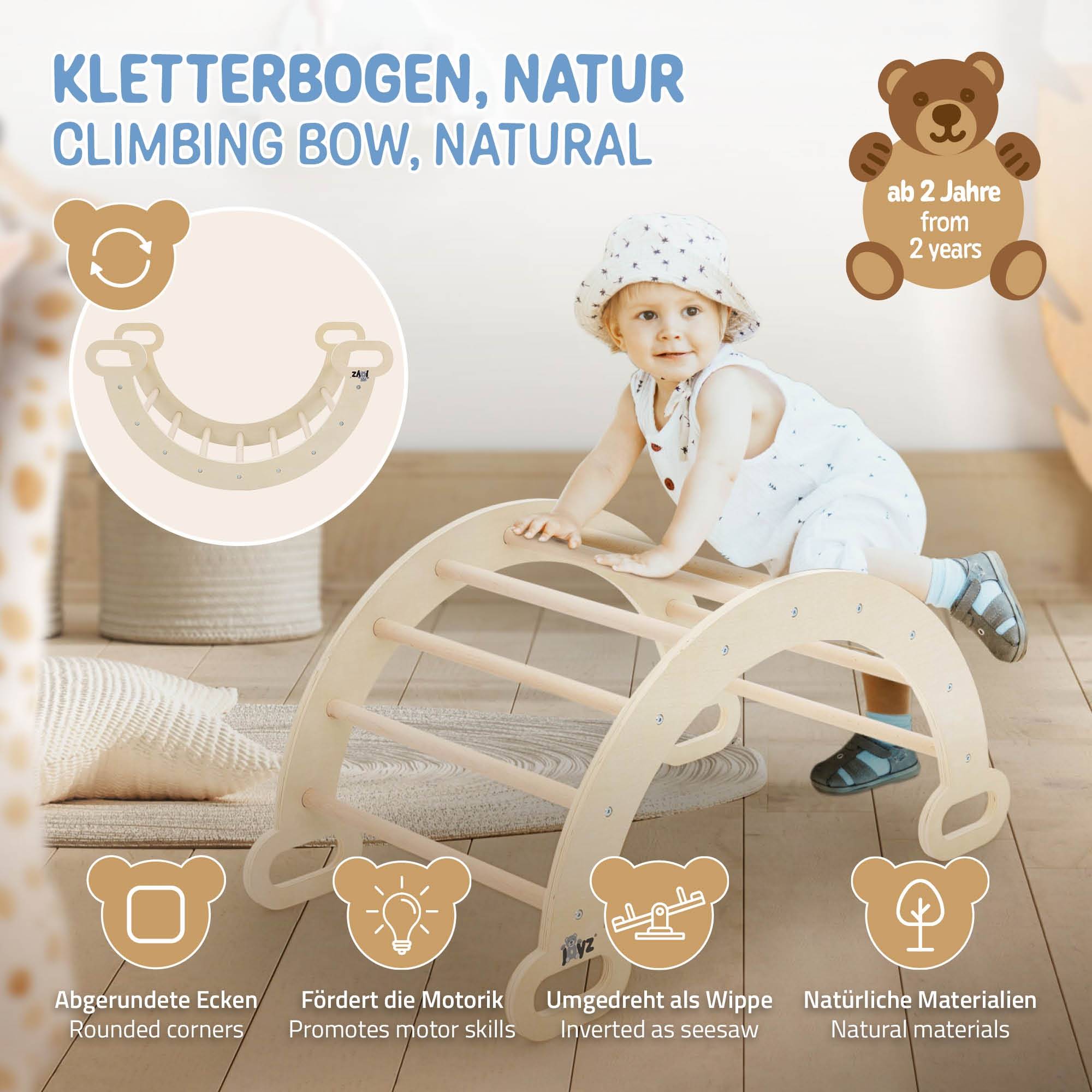 Arche d'escalade pour enfants en bois naturel jeu multifonctionnel avec poignées convient aux plus de 2 ans encourage la motricité et le mouvement - Image 2