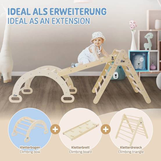 Arche d'escalade pour enfants en bois naturel jeu multifonctionnel avec poignées convient aux plus de 2 ans encourage la motricité et le mouvement - Image 5