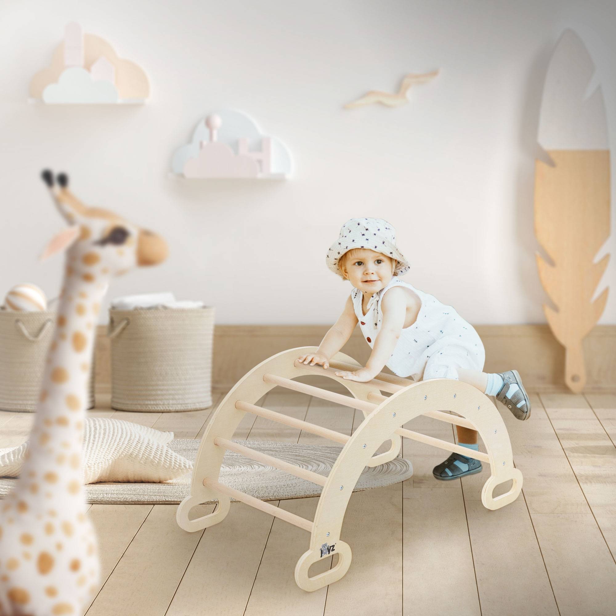 Arche d'escalade pour enfants en bois naturel jeu multifonctionnel avec poignées convient aux plus de 2 ans encourage la motricité et le mouvement - Image 7
