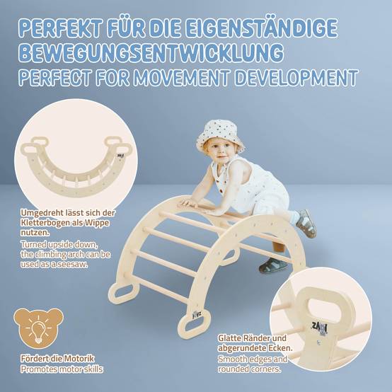 Arche d'escalade pour enfants en bois naturel jeu multifonctionnel avec poignées convient aux plus de 2 ans encourage la motricité et le mouvement - Image 3