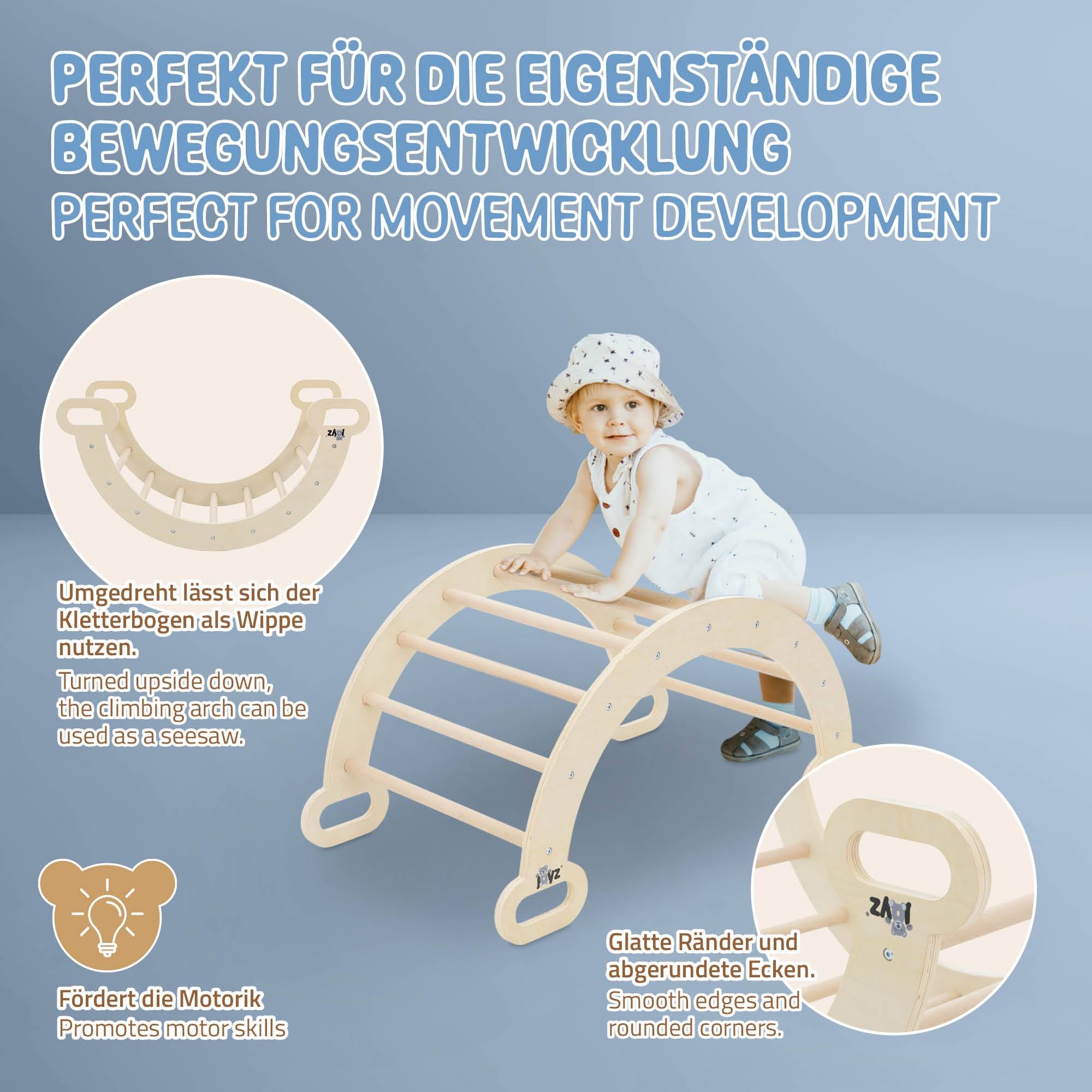 Arche d'escalade pour enfants en bois naturel jeu multifonctionnel avec poignées convient aux plus de 2 ans encourage la motricité et le mouvement - Image 3