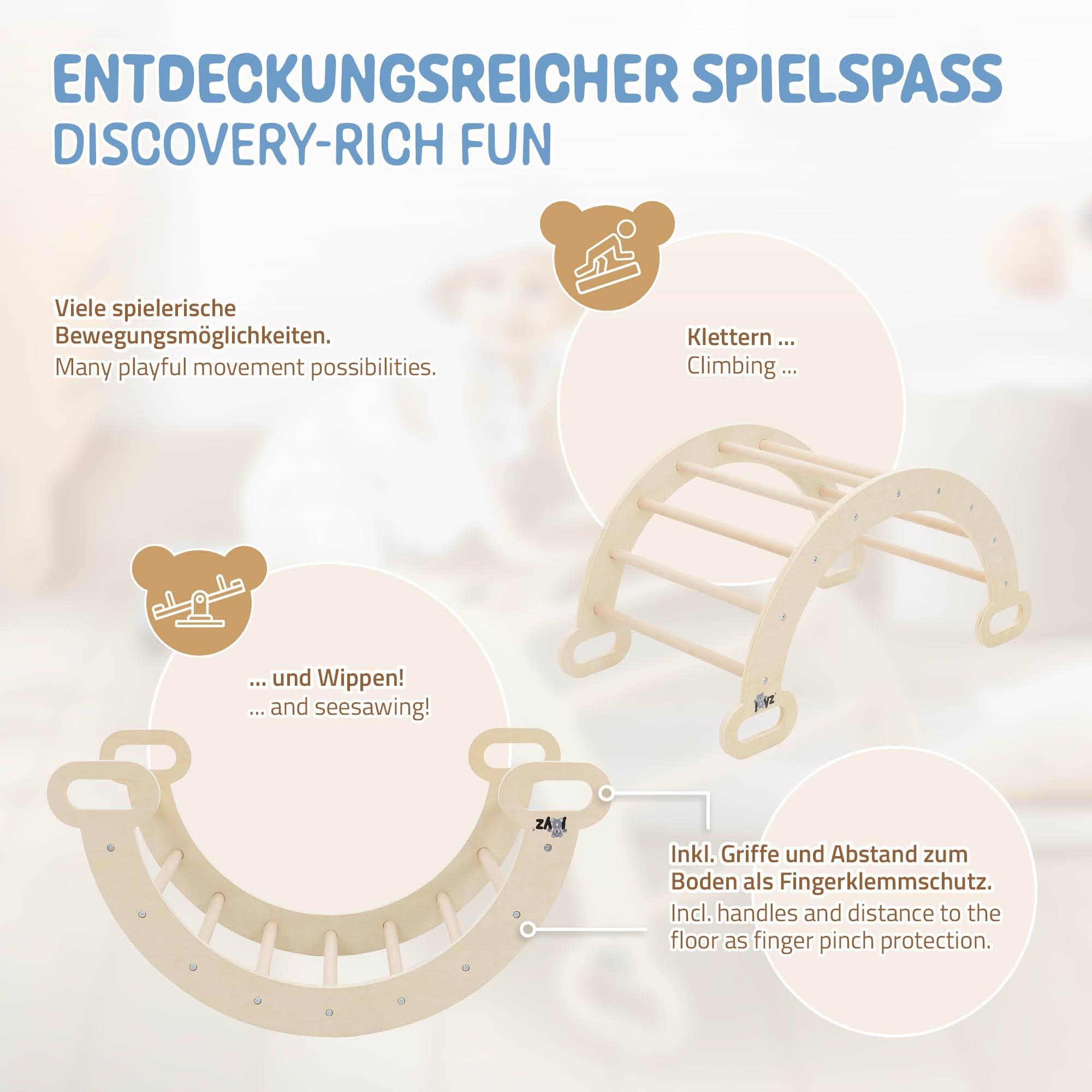 Arche d'escalade pour enfants en bois naturel jeu multifonctionnel avec poignées convient aux plus de 2 ans encourage la motricité et le mouvement - Image 4