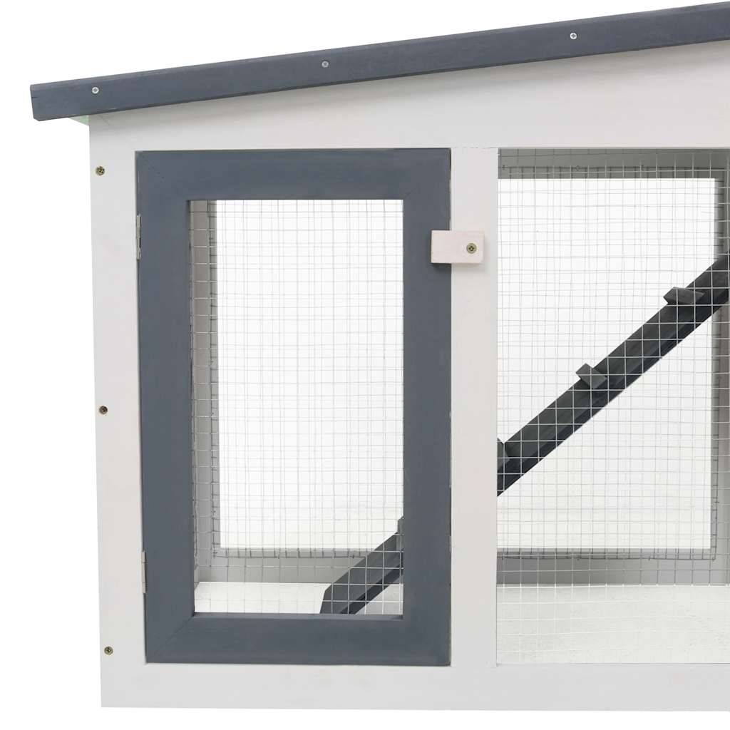 Grand clapier XXL bois 2 niveaux avec enclos jardin Gris et Blanc – ComfortXL Outdoor Living - Image 5