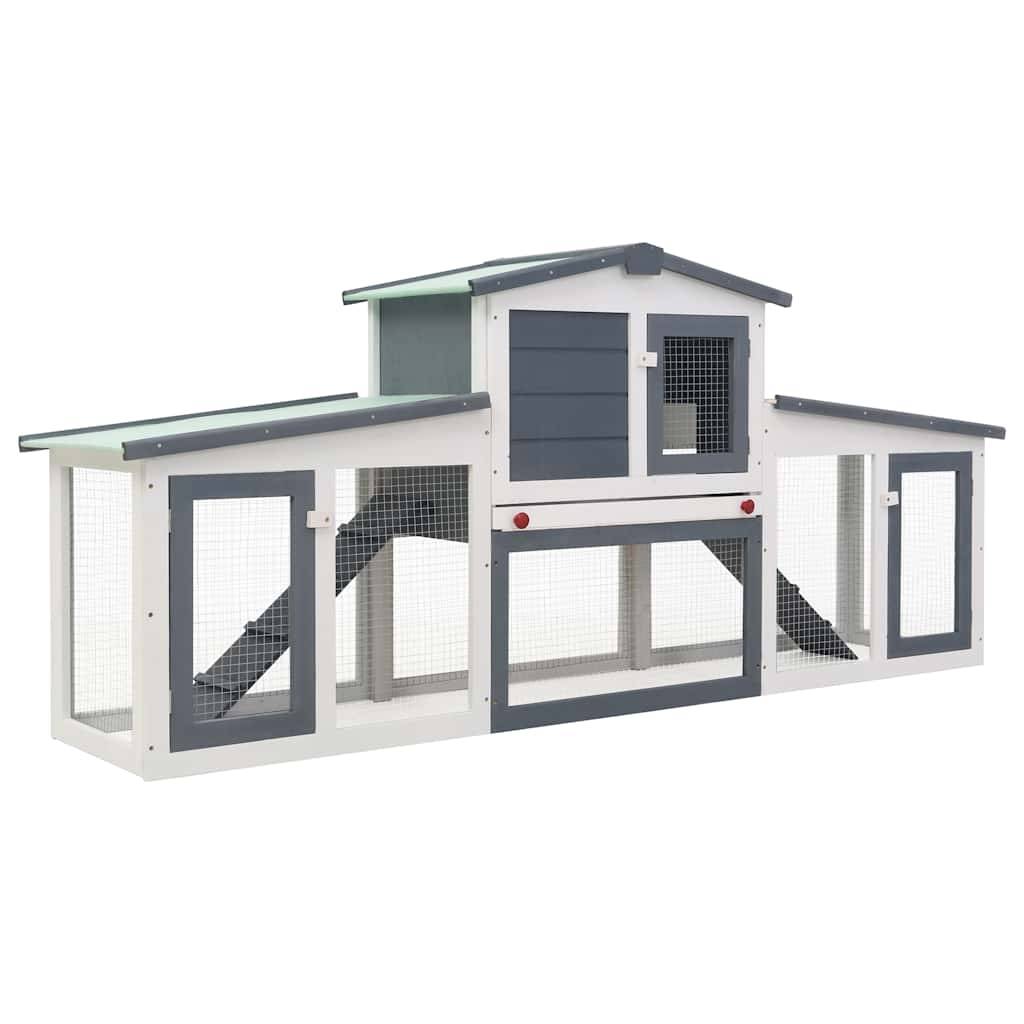 Grand clapier XXL bois 2 niveaux avec enclos jardin Gris et Blanc – ComfortXL Outdoor Living - Image 2