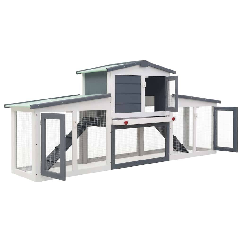 Grand clapier XXL bois 2 niveaux avec enclos jardin Gris et Blanc – ComfortXL Outdoor Living - Image 3