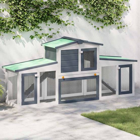 Grand clapier XXL bois 2 niveaux avec enclos jardin Gris et Blanc – ComfortXL Outdoor Living - Image 1