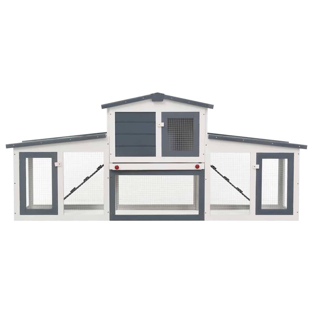 Grand clapier XXL bois 2 niveaux avec enclos jardin Gris et Blanc – ComfortXL Outdoor Living - Image 4