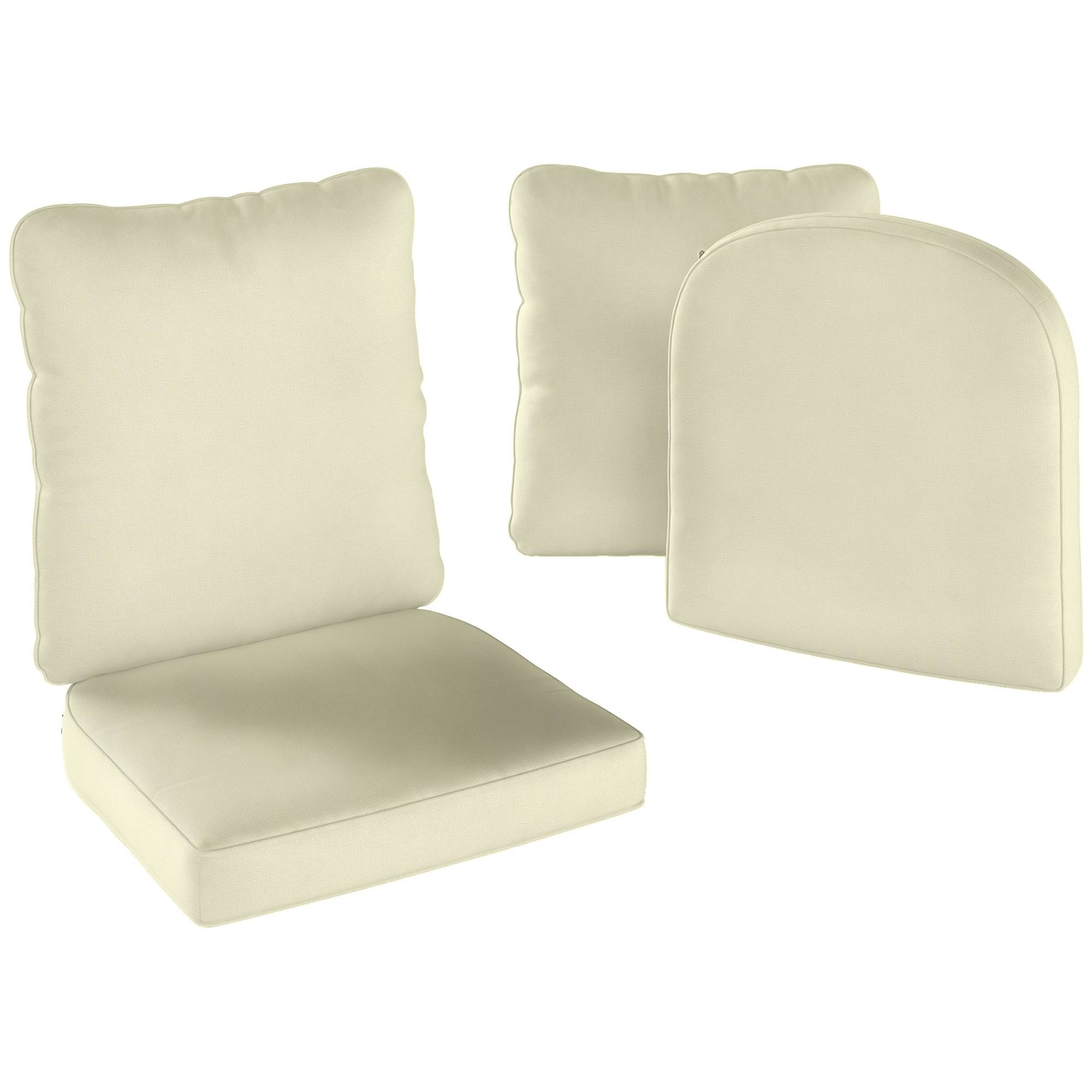Ensemble de 2 coussins d'assise avec dossier, coussin d'assise et de dossier extérieur et intérieur, crème