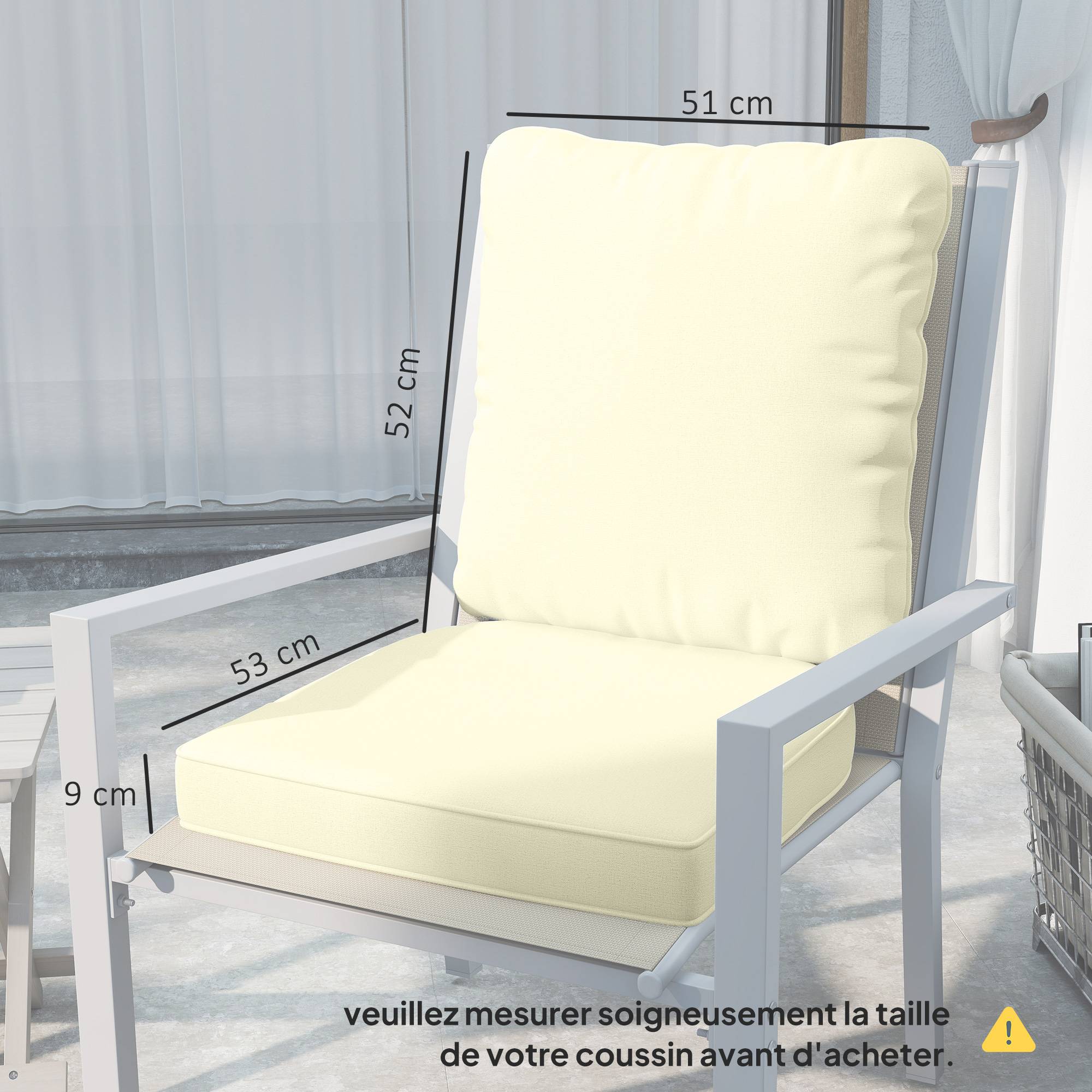 Ensemble de 2 coussins d'assise avec dossier, coussin d'assise et de dossier extérieur et intérieur, crème - Image 5