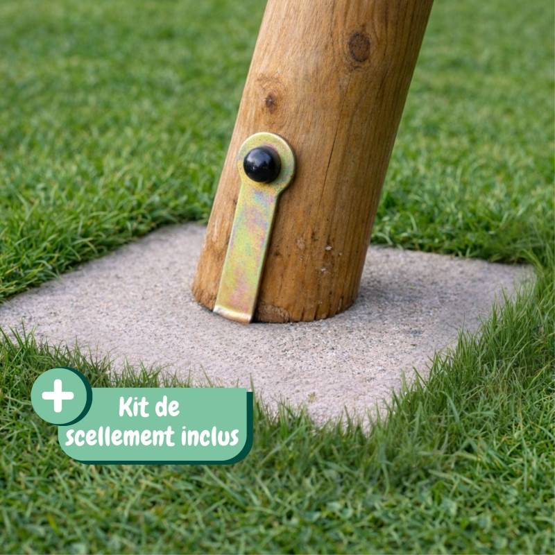 Soulet - Portique en bois rond 3 agrès avec face à face, échelle et toboggan bas MÛRIER - Image 7