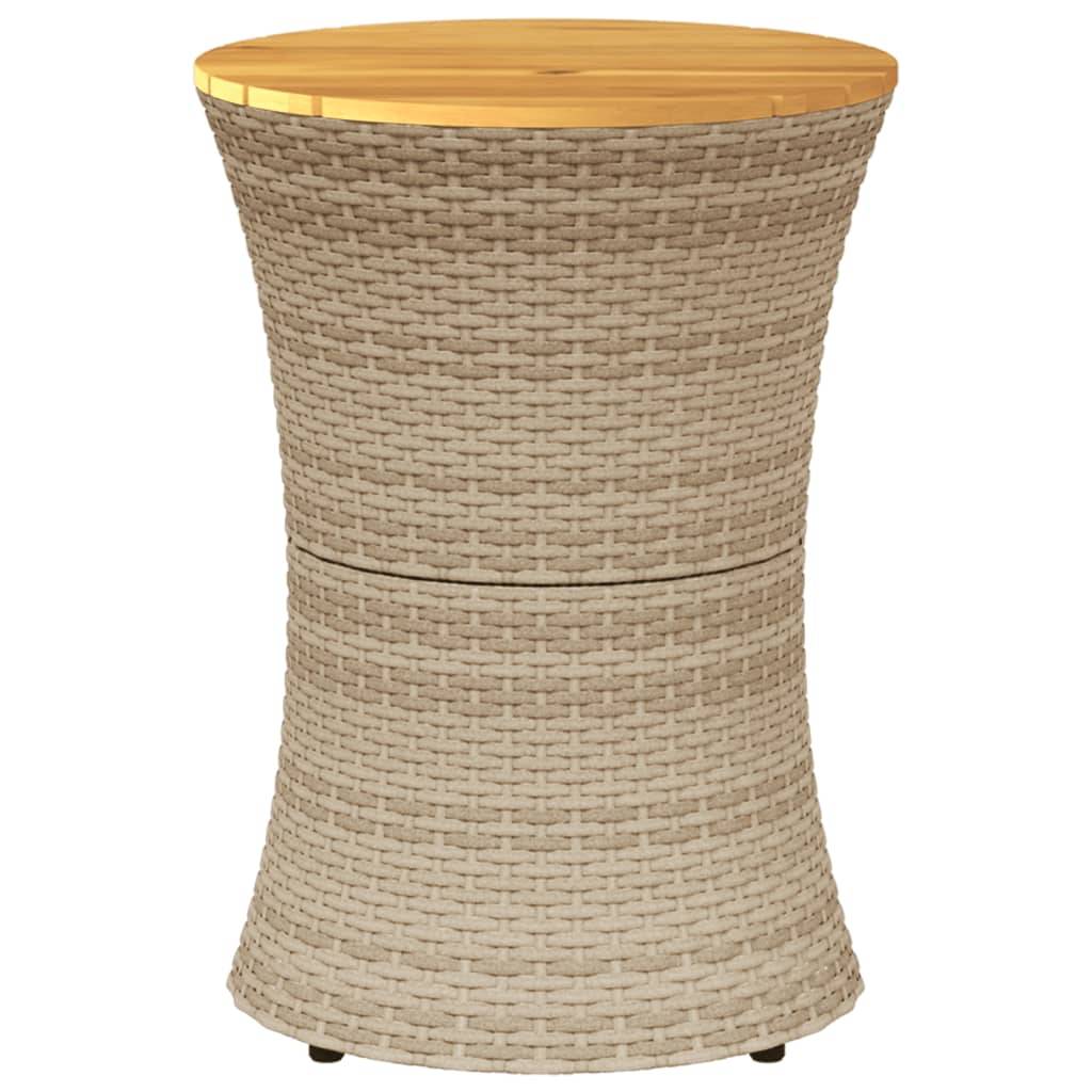 Petite Table d'Appoint de Jardin Ronde Beige Style Tambour, en Résine Tressée et Bois – ComfortXL Outdoor Living - Image 4