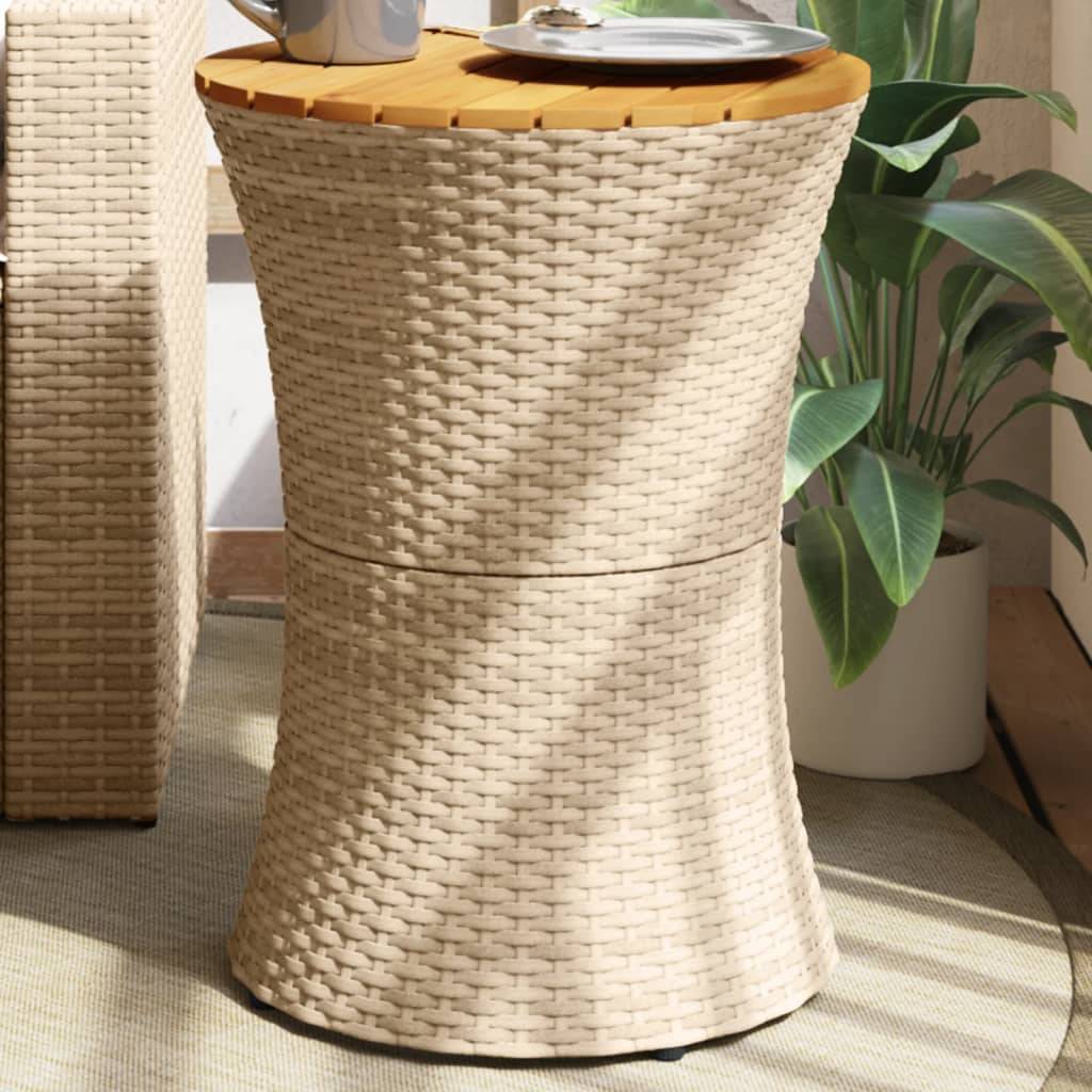 Petite Table d'Appoint de Jardin Ronde Beige Style Tambour, en Résine Tressée et Bois – ComfortXL Outdoor Living - Image 1