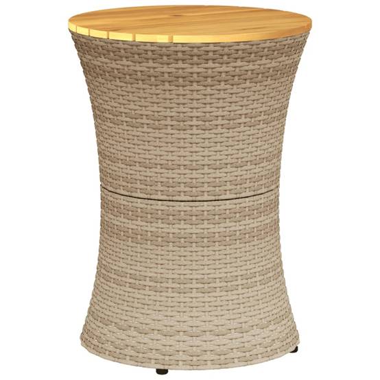 Petite Table d'Appoint de Jardin Ronde Beige Style Tambour, en Résine Tressée et Bois – ComfortXL Outdoor Living - Image 6