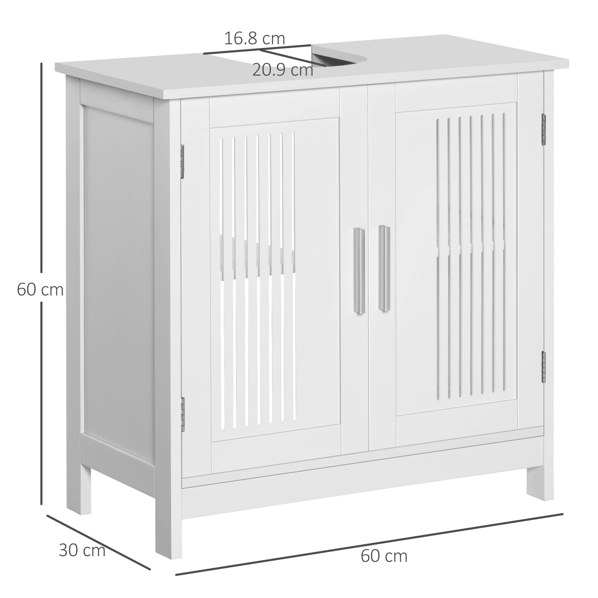 Sans Marque - Meuble vasque salle bain gain place 2 portes MDF étagères réglables 60x30x60 cm blanc - Image 5