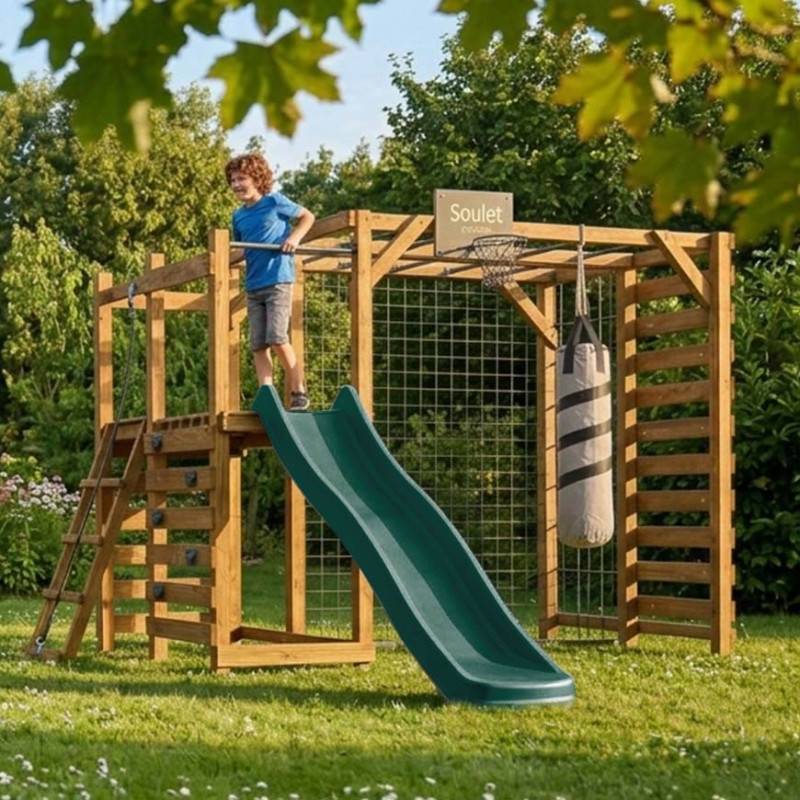 Soulet - Aire de jeux multisport en bois traité avec toboggan ACHILLE - Image 2