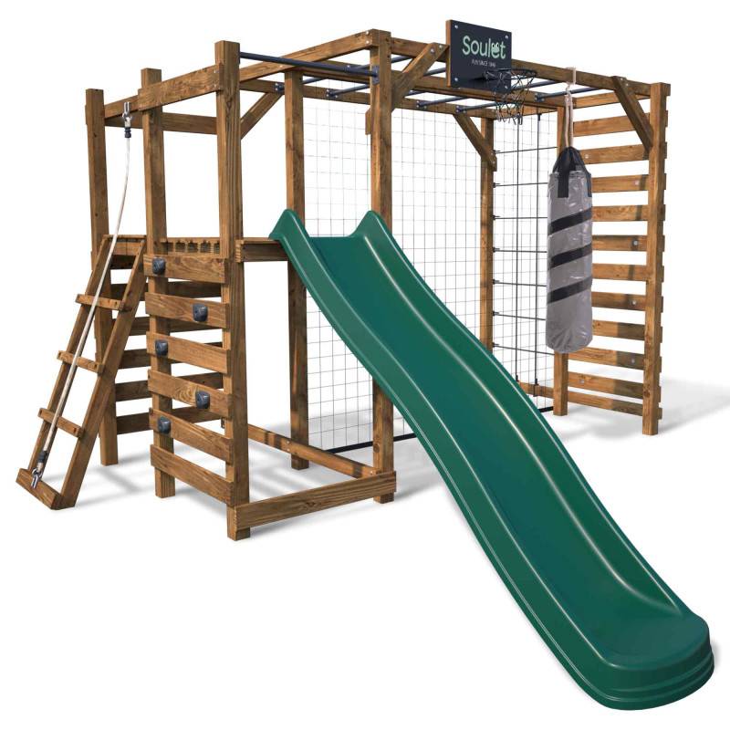 Soulet - Aire de jeux multisport en bois traité avec toboggan ACHILLE