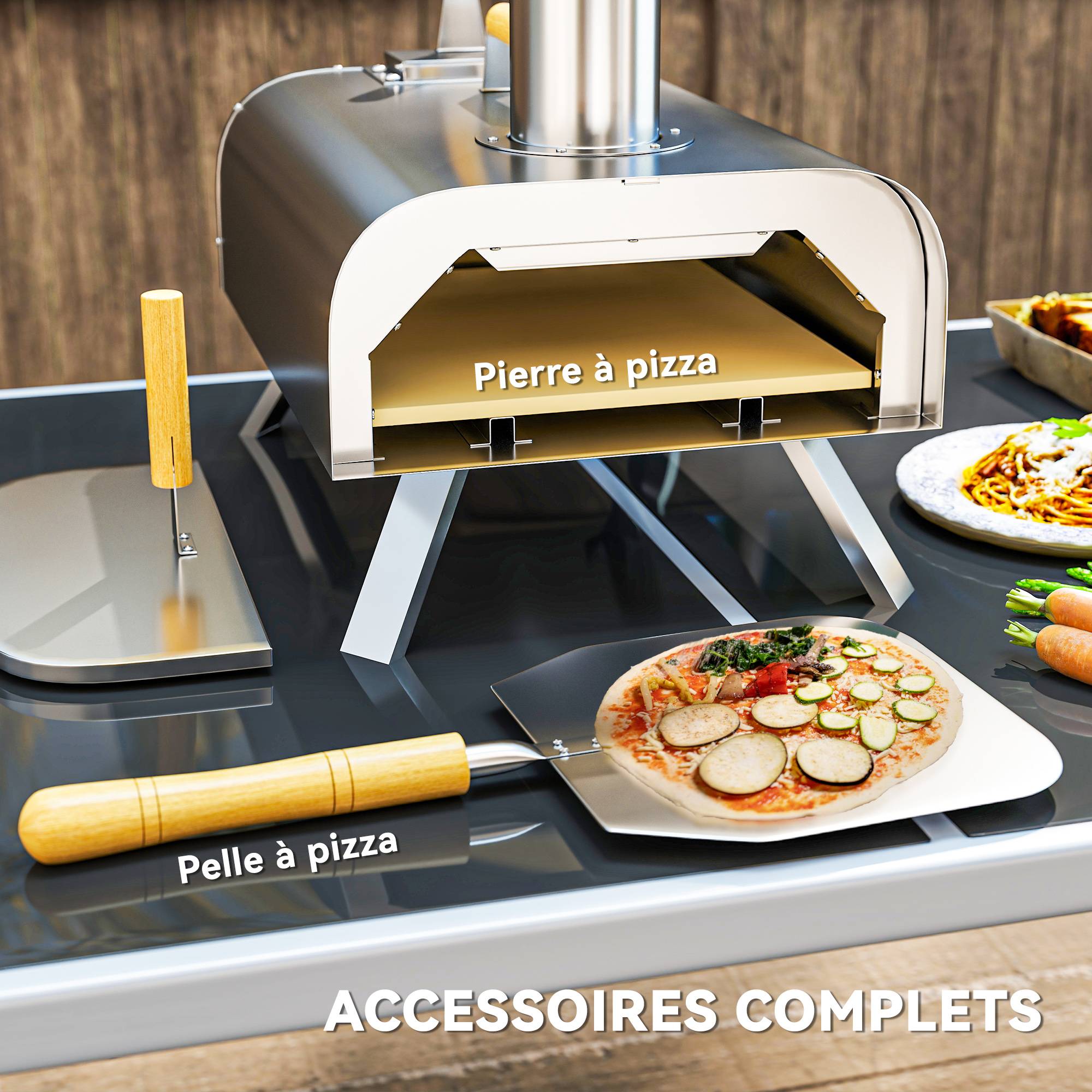 ComfortXL - Four à pizza extérieur acier inoxydable 79 x 36 x 75 cm jardin camping bois ou pellets - ComfortXL Outdoor Living - Image 8