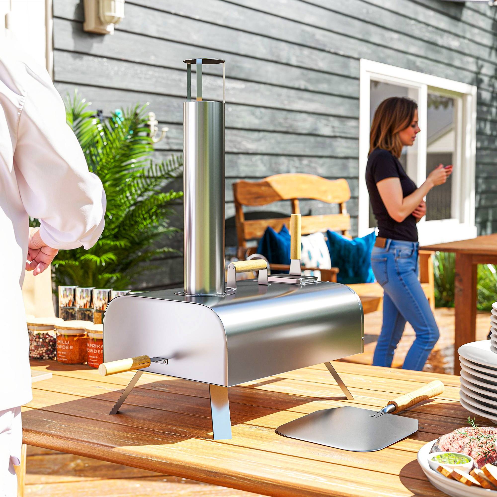 ComfortXL - Four à pizza extérieur acier inoxydable 79 x 36 x 75 cm jardin camping bois ou pellets - ComfortXL Outdoor Living - Image 3