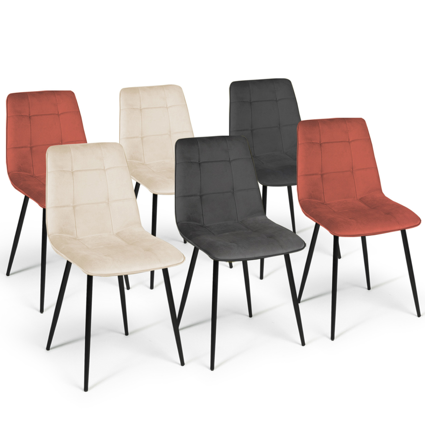 Lot de 6 chaises MILA en velours mix color terracotta x2, gris foncé x2 et beige x2 - Image 2