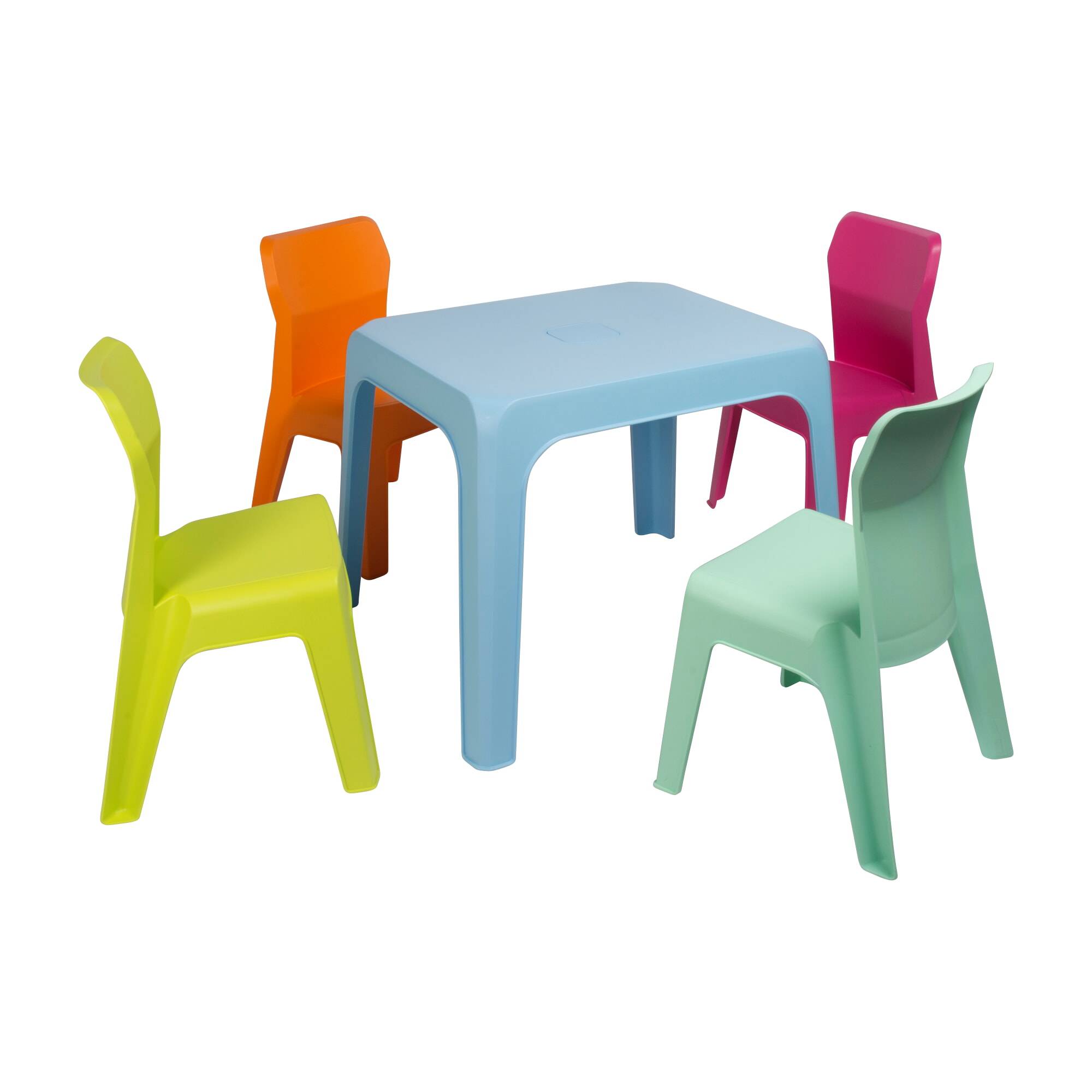 Set 4+1 chaises-table pour enfants intérieur, extérieur bleu ciel/fuchsia/orange/vert citron/menthe JAN garbar - Image 1