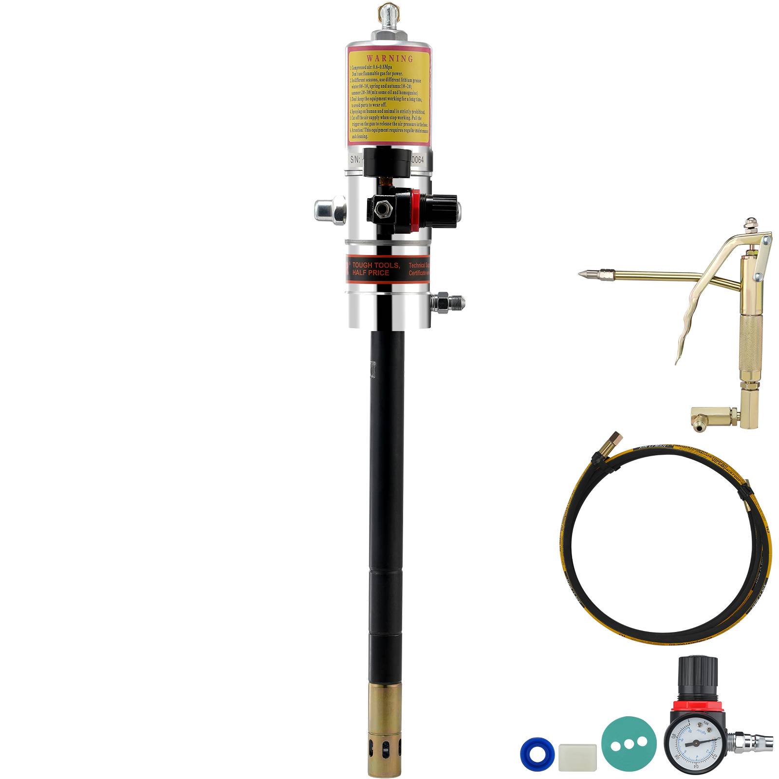 VEVOR Pompe graisse pneumatique 50:1, seau, tuyau 4 m, pistolet, tête 360°. - Image 1