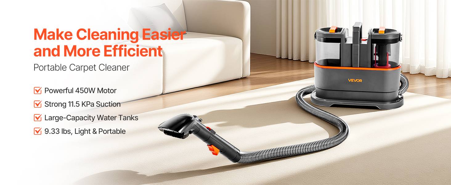 Vevor - VEVOR Shampouineuse portable 11,5 kPa, réservoir 1,5 L propre et 0,8 L sale, pour tapis, canapé et intérieur voiture - Image 9