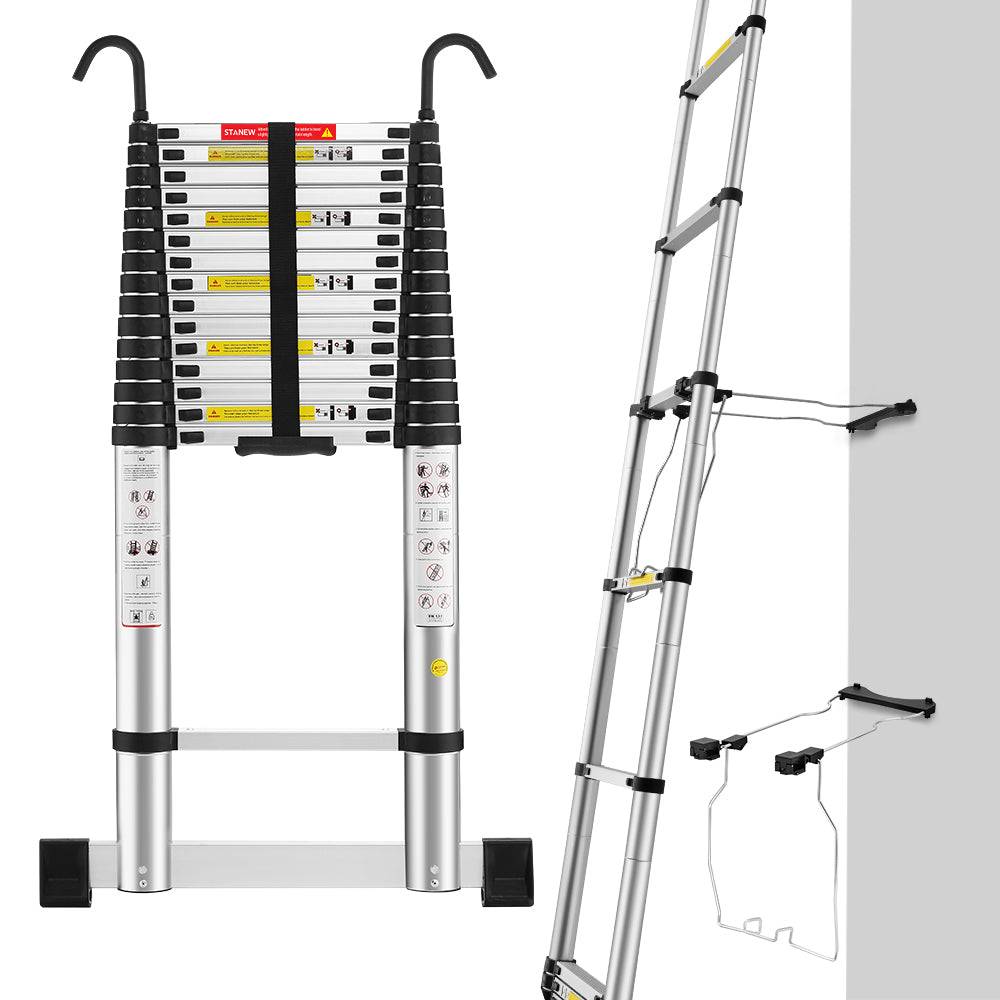 Échelle télescopique de 6,2 m avec stabilisateur d'échelle, pliante en aluminium avec barre stabilisatrice et crochets amovibles - Image 1