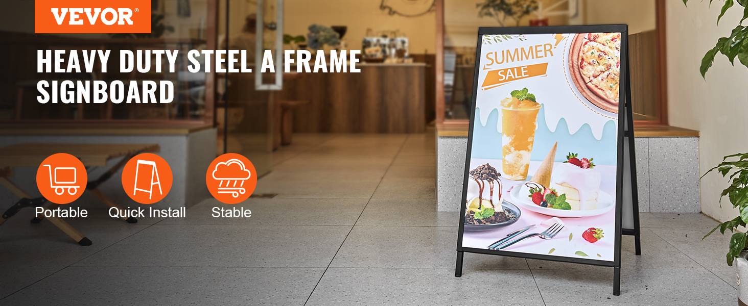 VEVOR Chevalet stop-trottoir affichage double-face 91x61 cm, acier, pliable. Étanche, bars, restaurants. - Image 9