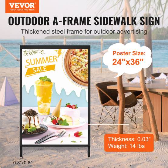 VEVOR Chevalet stop-trottoir affichage double-face 91x61 cm, acier, pliable. Étanche, bars, restaurants. - Image 2