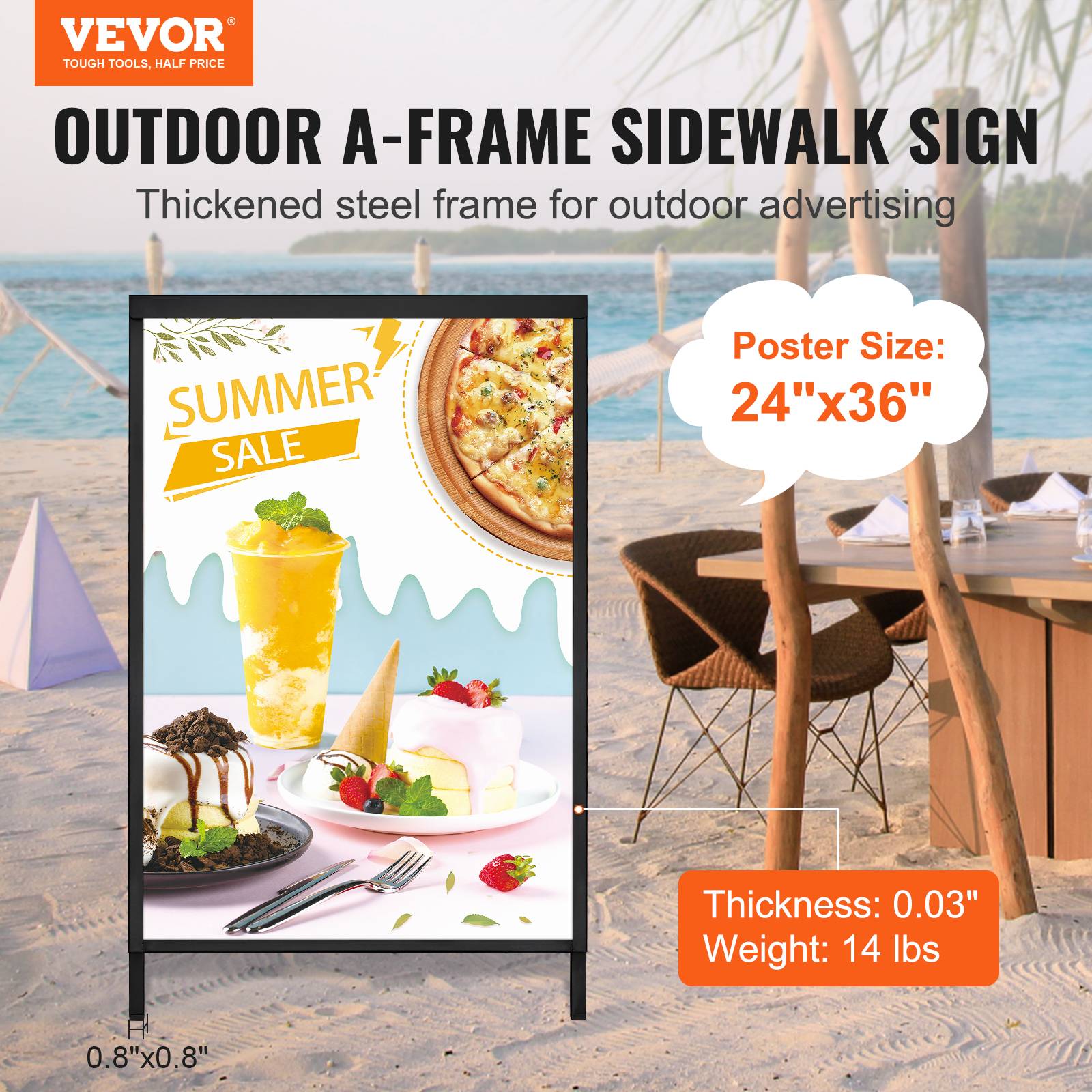 VEVOR Chevalet stop-trottoir affichage double-face 91x61 cm, acier, pliable. Étanche, bars, restaurants. - Image 2