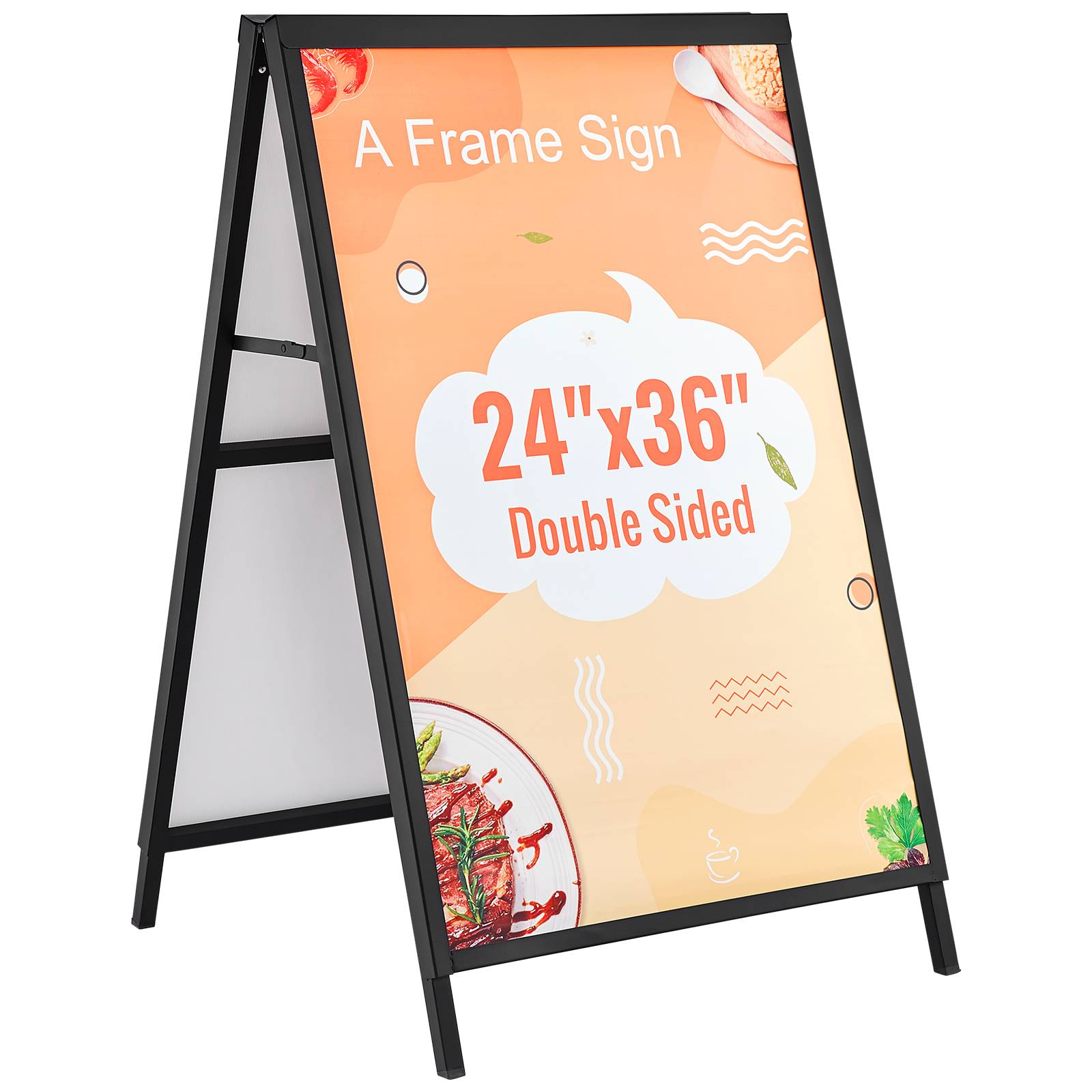 VEVOR Chevalet stop-trottoir affichage double-face 91x61 cm, acier, pliable. Étanche, bars, restaurants.