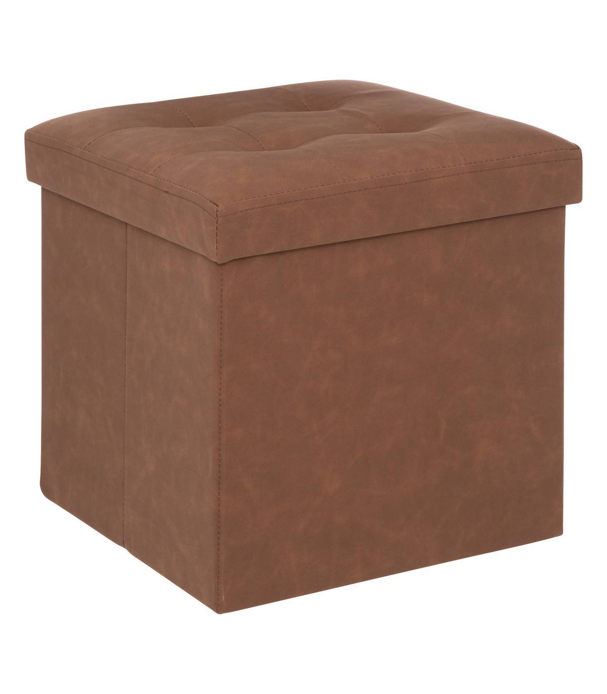 Pouf et Coffre de rangement en bois et revêtement Marron 38 x 38 cm - Image 1