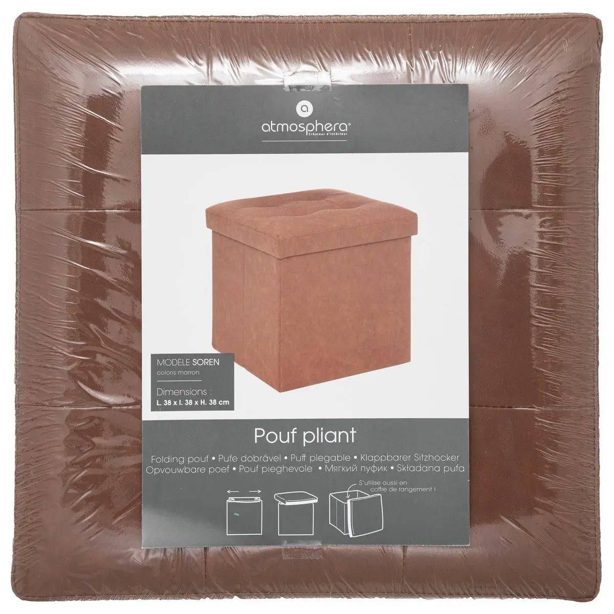 Pouf et Coffre de rangement en bois et revêtement Marron 38 x 38 cm - Image 5
