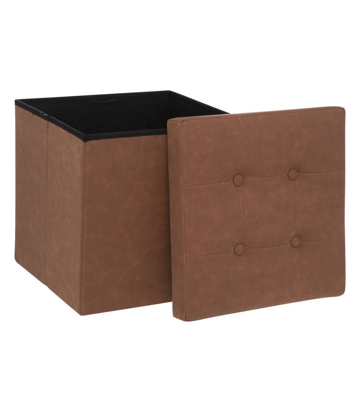 Pouf et Coffre de rangement en bois et revêtement Marron 38 x 38 cm - Image 2