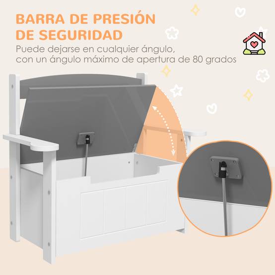 Banc coffre gris et blanc dossier couvercle fermeture douce charge 30 kg 68,5 × 34 × 58 cm chambre enfant - Image 8
